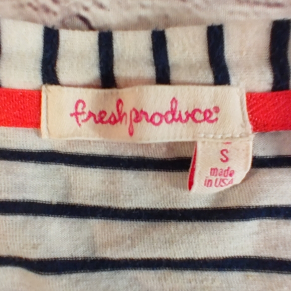 Fresh Produce Nautical Striped Flax Blend Scalloped Top S - Picture 3 of 16